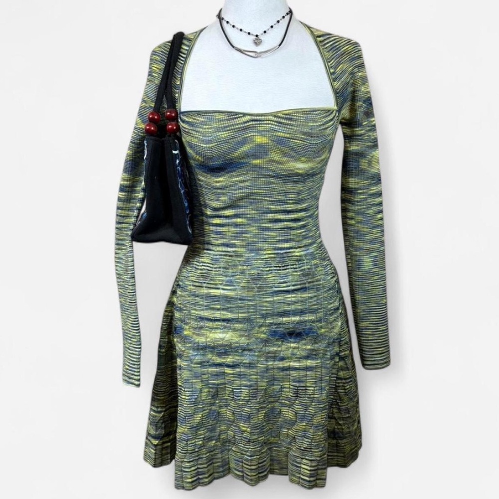 Jonathan Simkhai Striped Green and Black Long Sleeve Dress